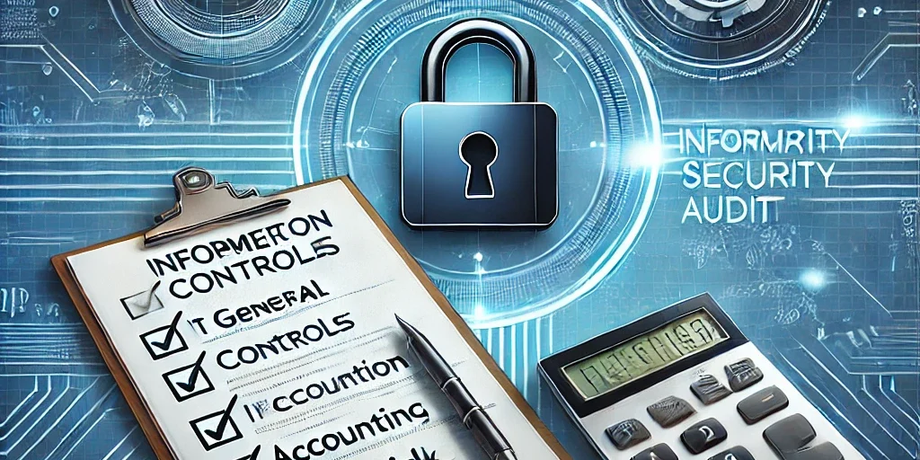 DALL·E 2025-02-01 16.31.07 – A professional and modern illustration representing IT General Controls and Information Security Audit. The image should feature a digital lock symbol